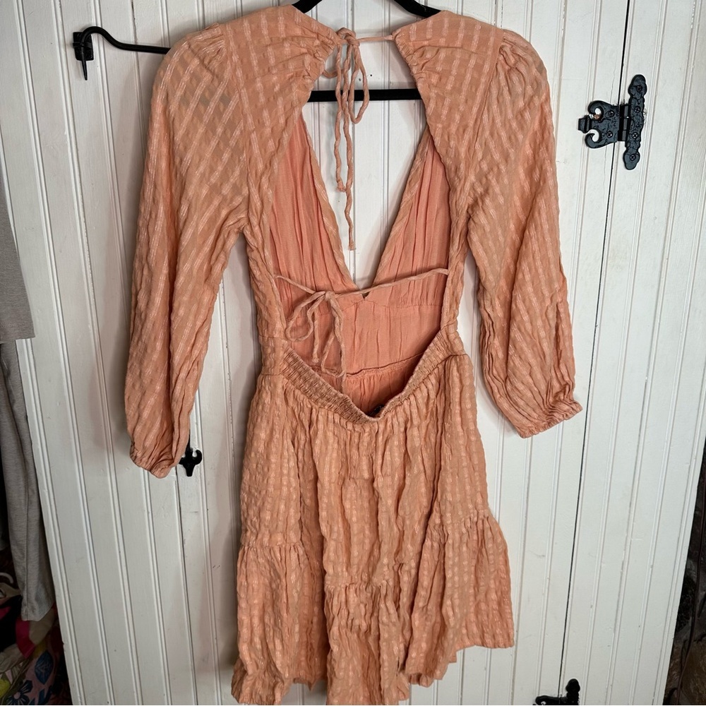 Lulus Light Orange Plaid Backless Long Sleeve Mini Dress size Medium M - Picture 5 of 7